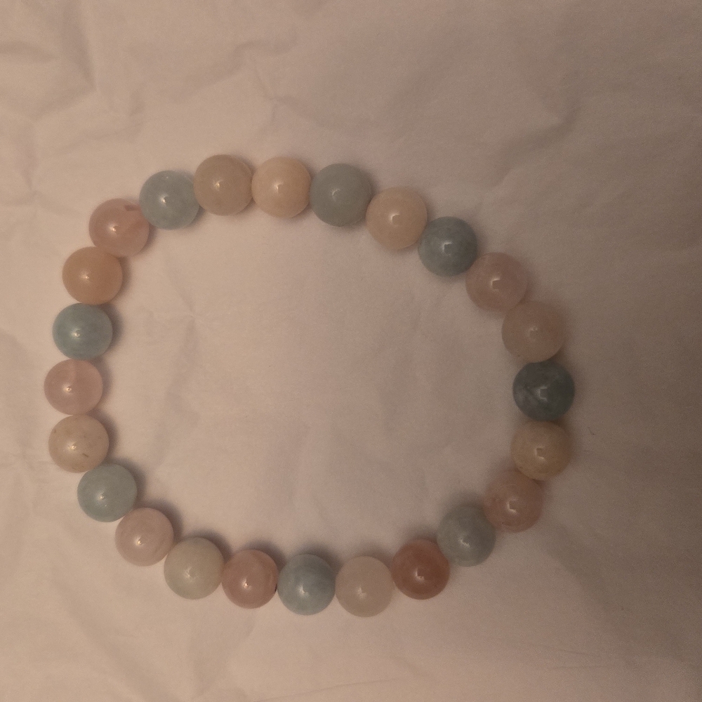 Multicolor Gemstone Bracelet, Aquamarine and Rose Quartz.